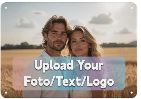 Schilder selbst gestalten - Schild Personalisiert - blechschild Material Eisen, mit Foto und Text - Logo - für Garage, Hotel, Parkplatz, Schule, Carport, Firma (14x20cm-Horizontal)