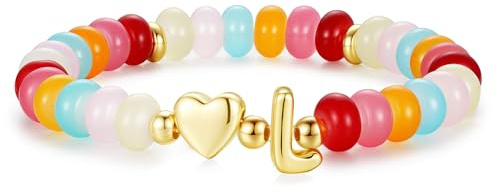 TINGN Bunte Perlen Armband Damen Mädchen - Bunte Perlen Armband mit Herz Charm Perlenarmband Buchstaben Armbander Geschenke für Frauen Teenager Mädchen Schmuck
