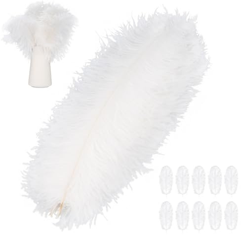 Ostrich Feathers, 10 pcs Natural Feathers Plume, 11.8-13.8 Inch White Craft Feather for Wedding Centerpieces Party Home Table Decoration DIY Crafts