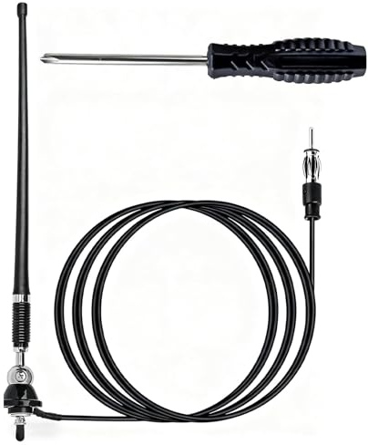 Antenne Radio Marine, Antenne AM FM Marine Étanche Flexible 16 Pouces avec Câble Coaxial et Base Pivotante 180°, Réception AM/FM Longue Portée, Adaptateur Universel pour Bateau Voiture Camping-Car