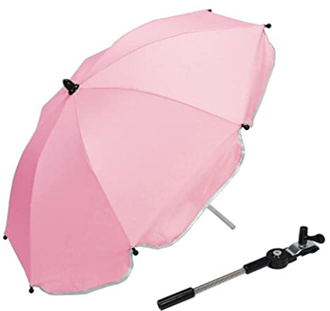 MotiveTech Verstellbarer Kinderwagen Sonnenschirm für Kinder, Kinderwagen, UV Schutz, Sonnenschutz, Baldachin, Sonnenschirm mit Clip, Rosa, wie Beschreibung