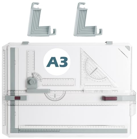 A3 Zeichenbrett, Professionelle Zeichenplatte DIN A3, Zeichentisch mit Schiebelineal Zeichendreieck und Maßstab T-Quadrat, für Ingenieure Designer Studenten zum Exaktes Arbeiten und Studium