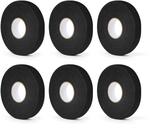flintronic Ruban de Câbles, 6 Pièces 15m x 19mm Ruban Adhésif en Tissu PET, Résistant à la Chaleur Rubans, pour Câble Haute Température, Rubans Isolant Noir pour Ménage Moto Voiture Faisceaux de Câble