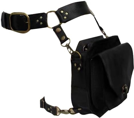 Medievale Cintura Vita Drop Leg Bag Steampunk Pack Coscia Pelle Moto Cintura Drop Leg Differenze di colore, Nero , Bellezza di massa