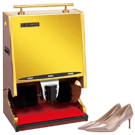 Skoputsmaskin Elektrisk Automatisk, Dubbelborste för Snabb Rengöring och Vaxning, Passar Läder- och Skinnskor, 1200W Motor, Titanlegering, Portabel Design för Hem och Hotell(Gold)