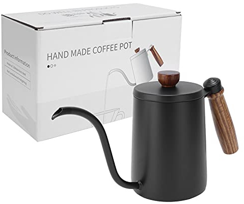 HLKSOUREZ Caffettiera manuale da 600 ml con manico in legno, meno caffè americano in acciaio, 304 meno pentola in acciaio con stalle e appassionati (Black 600ML)