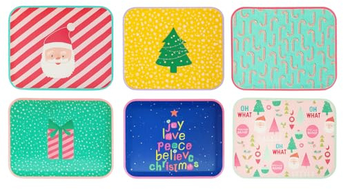 Vassoio Natalizio In Melamina Decorata 37x29cm - Motivi Festivi Assortiti Babbo Natale, Albero, Regalo - Idea Tavola Feste
