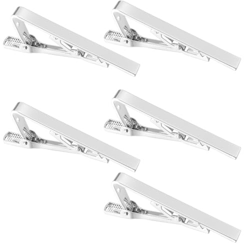 Lot de 5 pinces à cravate argentées pour homme, pinces à cravate classiques argentées avec fermoir réglable, accessoires pour le bureau, les événements formels, les mariages