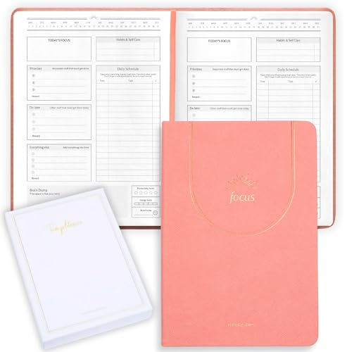 ADHD daglig planerare för neurodivergenta vuxna – Premium läder produktivitet och uppgiftshanteringsplanerare med guidade fokussidor, 170 gsm papper, guldfolie och presentförpackning – odaterad | A5