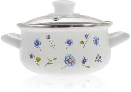 MUSISALY Cooking Pot Flat Bottom Enamel and 1.5l Vintage with Double Handle Design Portable Stew Pot for Cooking Ribs and Noodles