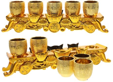 CALLARON 2 Set Temple Chalice Plastic Gold Worship Chalice Set for Rituals and Spiritual Settings, for Devotees, Easy to Clean and Maintain