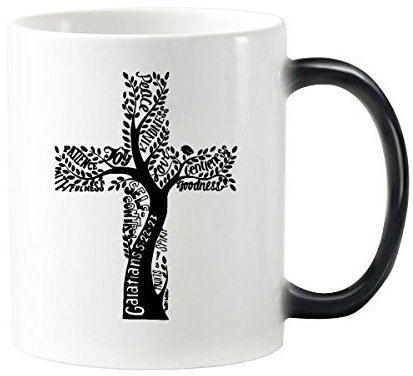 Religion Christentum Belief Kirche schwarz Heiligen Kreuz Baum Blätter Kultur, Design Art Illustration Muster 'wärmeempfindliche Farbwechsel Farbe Tasse Milch Kaffee mit Griffe 350 ml