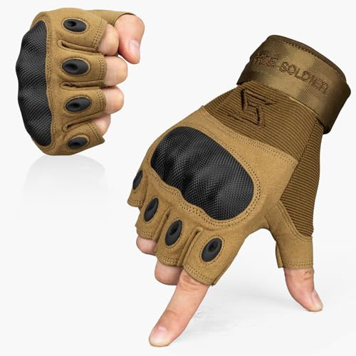 FREE SOLDIER Heltäckande finger utomhussport cykling cyklisthandskar motorcykelhandskar fingerlösa handske för vandring klättring längdarbete herrhandskar (L, sandfingerlösa)