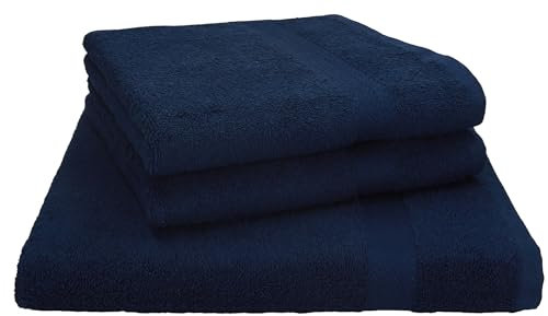 Betz 3-TLG. XXL Saunatuch Set Premium 100% Baumwolle 1 Saunatuch 2 Handtücher Farbe dunkelblau