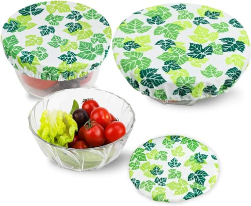 PHOGARY 3 Stk Abdeckhauben für Lebensmittel Wiederverwendbare, aus Stoff, Topfhauben mit Gummizug, Dehnbare Deckel Wasserdichtes Gewebe dehnte Abdeckungen für Glassalat-Schüssel, Topf (Ahornblatt)