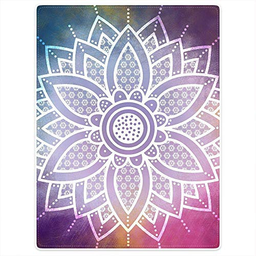 YISUMEI Bedruckte Kuscheldecke Mandala Lila Weiß Lotus Decke Flauschig Weich Fleecedecke 150x200 cm