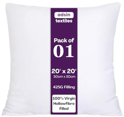 Set of 1-50cm x 50cm Luxury Hollowfibre New White Hollowfiber Cushion Pad Inner Stuffer Pillow Polyester Insert Square Hypoallergenic (Pack of 1 | 20 x 20)