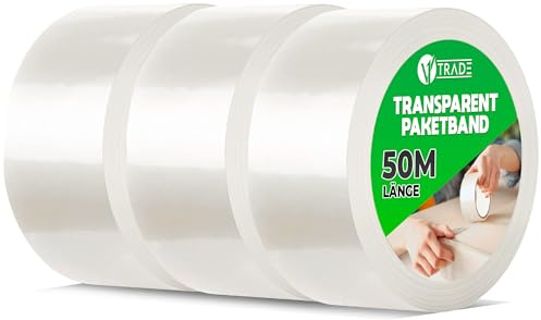 V1 Trade Genomskinlig tejp 48 mm x 66 m – stark självhäftande tejp – effektiv tejp – UV-beständig förpackningstejp – bättre organisation vid förpackning av paket och fraktkartonger