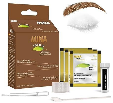 MinaiBrow Henna Light Brown Tint Kit with Brush | Natural Spot Coloring Brow Tint Powder, Water & Smudge Proof Brow Dye | 100% Gray Coverage, 30 Applications, Vegan & Cruelty Free