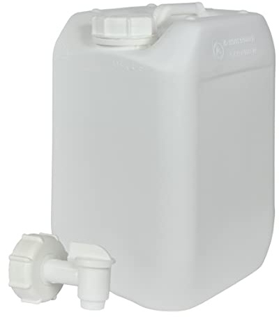 Garrafa con Grifo Blanca 10 litros. Apta para uso alimentario. Boca ancha. Idónea como depósito de agua potable. Resistente a químicos. (1 Unidad).