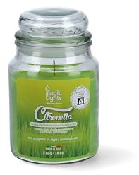 Magic Lights | Candela Profumata in Giara 510g – CITRONELLA – Stoppino in Legno Naturale che scoppietta – Cera Vegetale 75% – Made in Italy