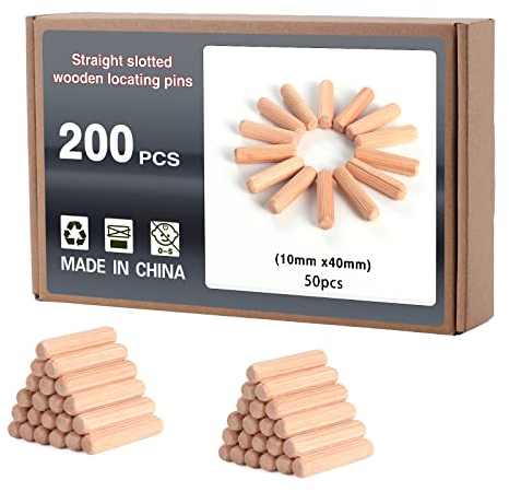 Mynoozi 200 Stücke Holzdübel, Dübel Holz, Holzdübel Set, Holzdübel 10mm, Buche Holz Dübel für Handwerker, Schreiner, Holzbearbeitung, Möbel und DIY-Crafts (10x40mm)