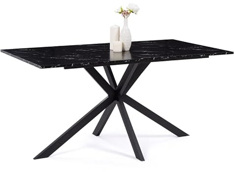 IDMarket - Tavolo da pranzo rettangolare Alix 8 Persone Piede ragno Nero e Vassoio Effetto marmo Nero Alaska 160 cm