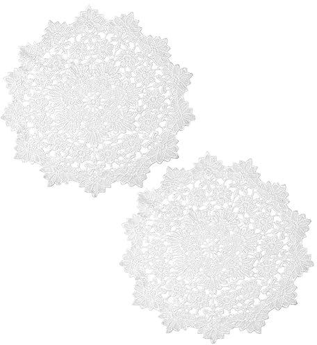 GORGECRAFT 2 Pieza de 35 cm de Diámetro Tapetes de Encaje de Ganchillo A Mano Posavasos de Encaje Redondos Grandes Manteles de Mesa con Bordado Floral Blanco Vintage para Cocina Comedor Taza Tazón