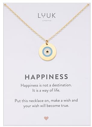 LUUK LIFESTYLE Colliers féminins en acier inoxydable avec pendentifs au design intemporel, porte-bonheur, port quotidien, carte HAPPINESS, idée-cadeau, argent, or, or rose