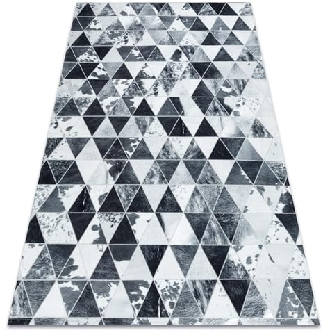 rugsx Alfombra Patchwork 21722 Gris, diseñador, triángulos, Cuero Artificial, Cuero de Vaca, 120x170 cm