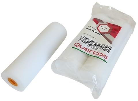 Quercos Lot de 2 rouleaux de rechange pour peinture Poro 0 - Rouleau mousse de 11 cm bord plat - Mini rouleaux à peindre pour laque à l'eau et solvants légers. Éponge de rechange polyester (mousse, 11