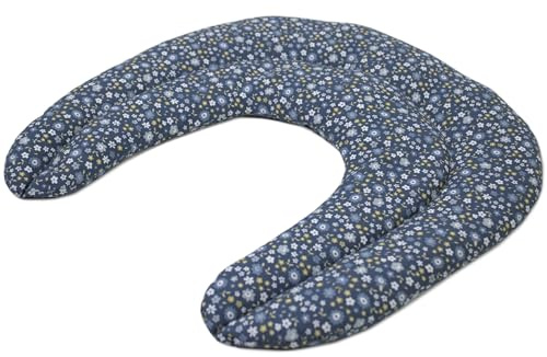 Traubenkern Nackenhörnchen mit Kammern Bio Stoff Blümchen-blau - Traubenkernkissen - Nackenkissen - Wärmekissen für Nacken