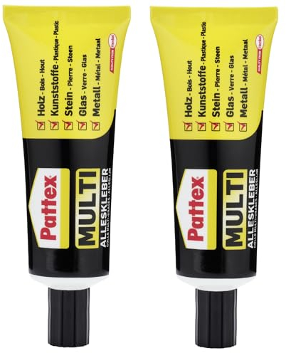 Pattex Multi Alleskleber 2 x 50 g in unkaputtbarer Tube, lösemittelfrei, extrastark, schnell und sauber, tropft nicht, kraftvoll