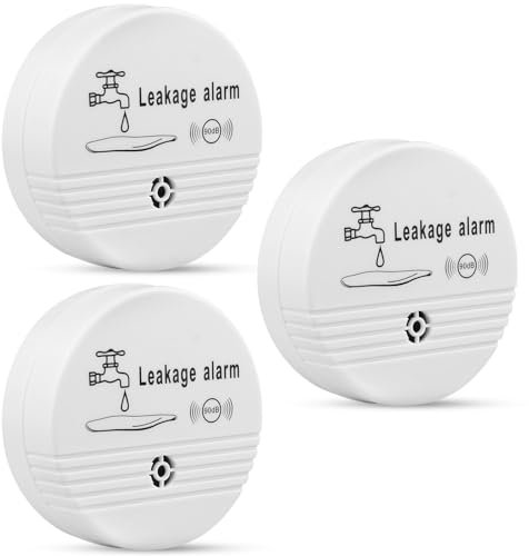Wassermelder Wasseralarm Leck und Tropfen Alarm 90dB, 3 Stück Sirene Kabelloser Sensor Wasserstand, Wassersensor Wasserdetektor für Küche, Bad und Keller (inklusive Batterie) (3)