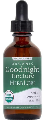 Herb Lore Organic Goodnight Tincture - Liquid Sleep Aid Drops with Valerian Root & Passion Flower Extract for Adults & Kids - Melatonin Free Herbal Sleep Supplement, 2 fl oz