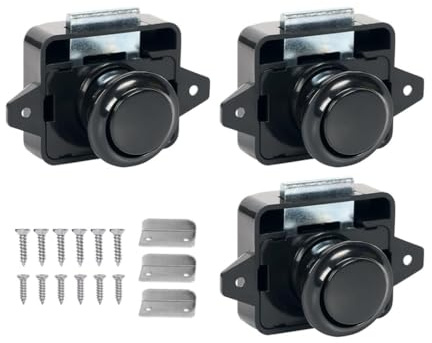 Anlising 3 Stück Push Button Catch Door Lock, Cabinet Push Button Lock, Push Lock Mini, Push Button Verriegelung, Catch Door Lock Verriegelung für Tür, Schublade, Schrank, Wohnmobil, Camper (Schwarz)