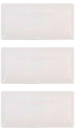 Tradineur - Pack de 3 bandejas rectangulares de cerámica, Elegantes, vajilla de Cocina, aptas para lavavajillas (Color Marfil - 30 x 20 cm)