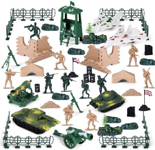 Boderam 90PCS Armee Männer Spielzeug Militär Soldaten Figuren Armee Basis Set einschließlich Kunststoff Armee Männer Action Figuren und Zubehör mit Handtasche für Kid Boy Mädchen Kleinkind