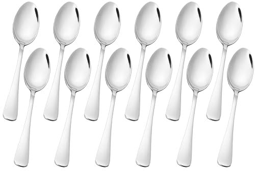 H HANSEL HOME 12 Cucharas de Postre de Acero Inoxidable 18/0 - Cucharillas de Postre Lavables en Lavavajillas, 14x3cm, Acabado Pulido