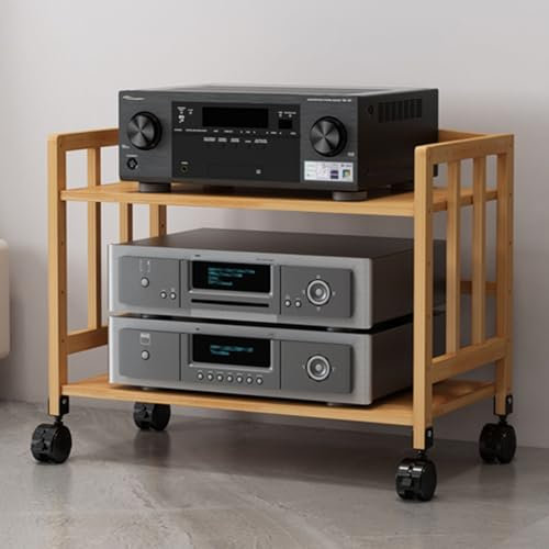 Mueble Equipo Hifi Estante De Audio De Madera De 53cm De Alto, Gabinete Con Soporte Para Estéreo Con Ruedas De 2 Niveles Y Estante Ajustable En Altura, Soporte Resistente Para Medios AV(Natural,W 70 c