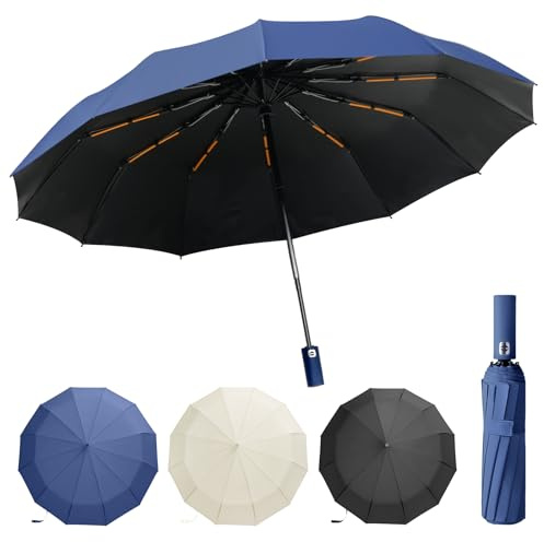 Lusibaka Umbrella Windproof Strong Compact Folding Portable,Extra Large Automatic Open & Close Rainproof with UV Protection,Sturdy Durable Umbrella with 12 Ribs,99 UV Protection UPF 50