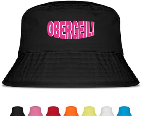 Prozente Momente Obergeil - Lustiger Fischerhut – Der perfekte Sonnenhut für Herren & Damen – Ideal als Malle-Outfit, Party-Accessoire & Festival-Eimerhut für den Strand | Farbe Schwarz