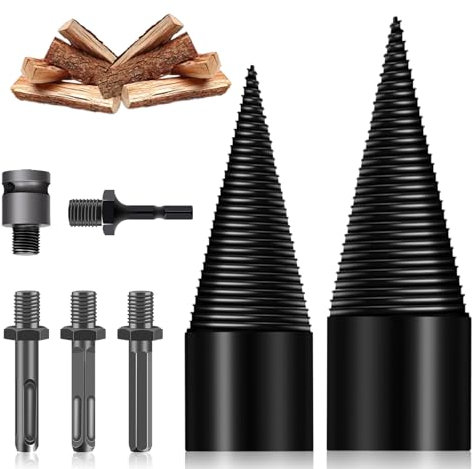Holzspalter Bohrer 45mm + 32mm Holzspalter Schraube Kegel, Bohrkegel Holzspalter Set mit 5 Bohrgriffe - Brennholzbohrer für Haushalt Bohrmaschine