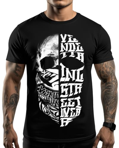 Vendetta Inc. Herren Shirt Split Skull VD-1247 Skull Frontprint – Urban Streetwear T-Shirt Schwarz S–5XL