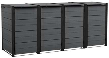 Keter Mülltonnenbox Hide Away | 960 Liter, flexibel erweiterbar | Stahlrahmen | mit Gasdruckfedern | Anthrazit | naturgetreue Holzoptik | wetterfest & wartungsfrei | belüftet