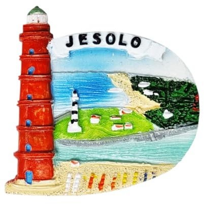 Italienischer Kühlschrankmagnet Jesolo Leuchtturm mit Strand 3D aus Harz, Sammlerstück, 7 x 7 cm, 60405
