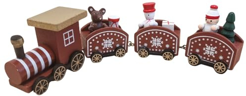 Holz-Zug 4-teilig: Weihnachtsdeko Figur, Deko Weihnachten, Advent & Winter, Weihnachtsfiguren, Dekofigur Miniatur Innen, Holzdeko mit Scheemann, Tannenbaum & Weihnachtsmann, Dekoration Rot, 19,5 cm