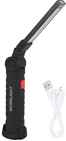 Rechargeable USB Flashlight Multifunctional Folding Work Light COB LED Camping Flashlight Carbon Black ABS Plastic Metal 1800mAh Battery for Outdoor Camping Night Work