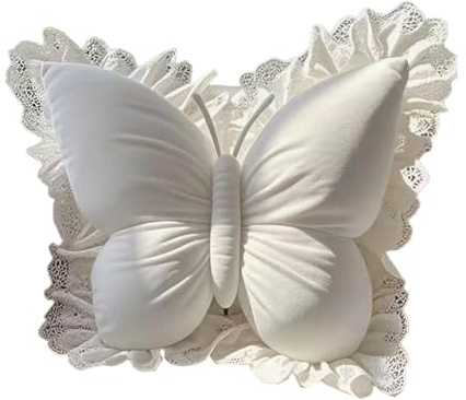 LOVIVER Dekoratives Kissen mit Schmetterlingsmotiv, Nachttischkissen, 50 x 40 cm, Ornament, Sofa-Überwurfkissen, Taillenstütze für Arbeitszimmer, Bürostuhl, Beige