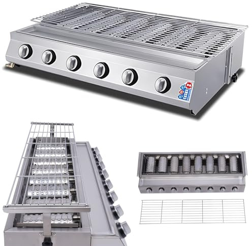 CIELOBLOEN Barbecue de Table Gaz et Grille de Cuisson Amovible - 8 Brûleurs en Acier Inoxydable, Système Allumage Independent, Idéal pour Camping, Pique-Nique et Balcon